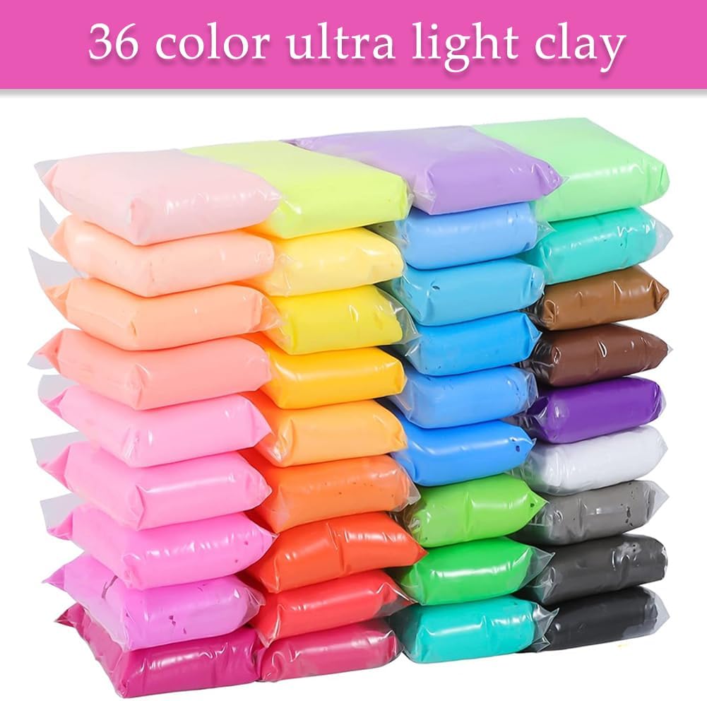 36 Colours Ultra Light Clay Set, DIY Air Dry Clay, Ultra Light Polymer, with Tools for Sculpting, Soft and Elastic Magic Clay, Ultra Light, for Girls and Boys - Image 2