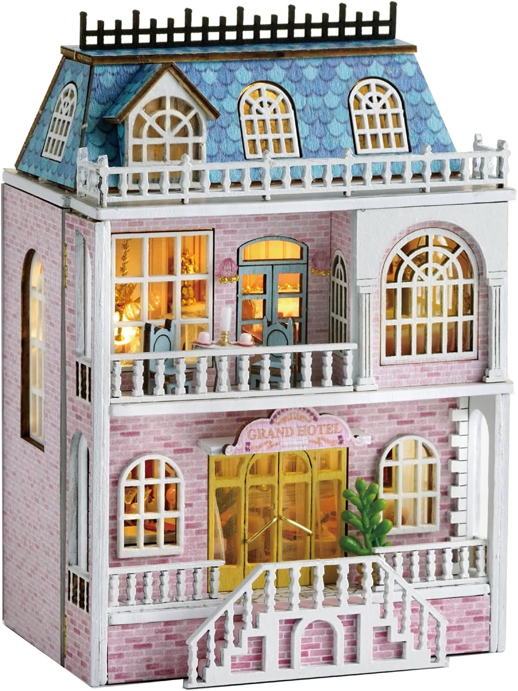 DIY Miniature and Furniture Dollhouse Kit,Mini 3D Wooden Doll House Craft Model with LED,Creative Room Idea for Valentine's Day Birthday Gift(Romantic Castle)