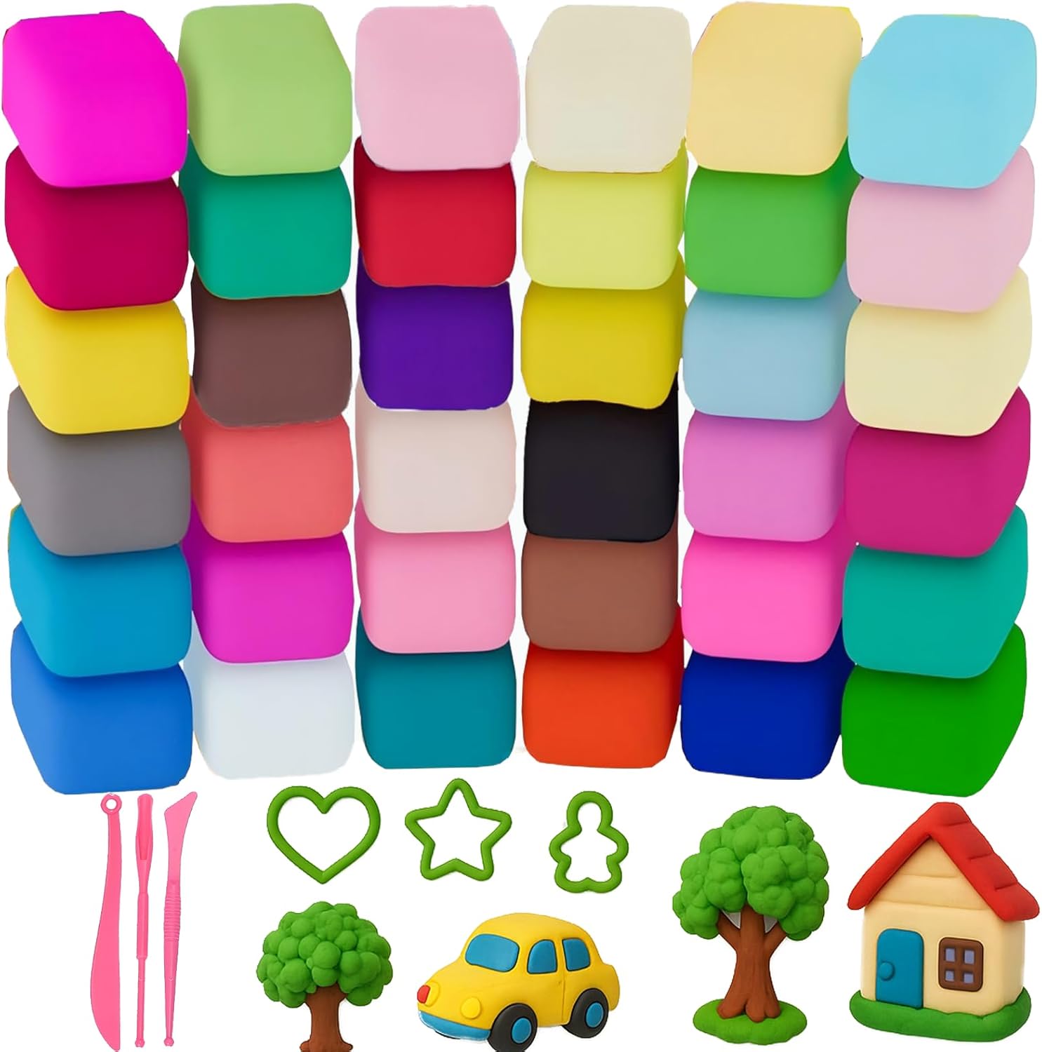 36 Colours Air-Drying Clay Set for Kids Non-Toxic, Self-Drying Includes 3 Sculpting Tools and 4 Modelling Tools. Perfect for Boys and Girls from 3 Years