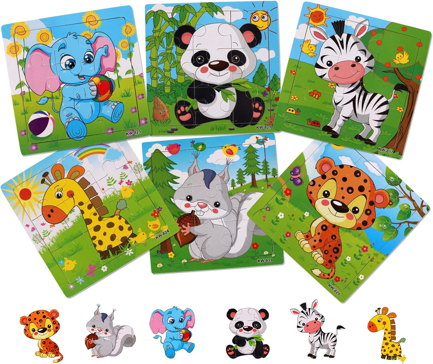 Wooden for Toddlers 2-5 Years Old(Set of 6), 9 Pieces Preschool Educational and Learning Animal Jigsaw Puzzle Toy Gift Set for Boys and Girls